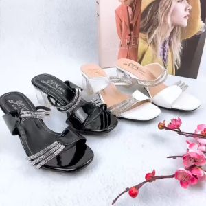 Dép nữ Guốc nữ cao gót vuông trong 5p quai da bóng kết dây xoàn mảnh chéo G30 - kèm video ảnh thật