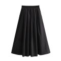 Mooyufon Nữ Vintage Chic Cao Cấp Chân Váy Dài Chữ A Màu Đen Xếp Ly Rộng Thường Ngày Dài Đến Giữa Bắp Chân Thời Trang Mùa Xuân Dành Cho Nữ Trung Niên. 