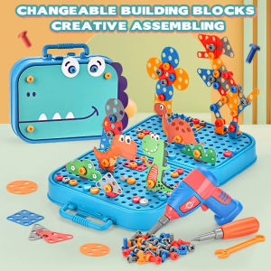 【Tiktok Hot】461Pcs Children Electric Drill Toolbox Driller Games 3D Tool Toy for Boys Montessori Screw Puzzle Kid Pretend Play Toys Children Gift