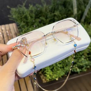 【With Box】，【With Chain】Rimless Reading Glasses for Women Anti Blue Light Reading Eyeglasses Presbyopia Glasses With Grade +100 ~ +400