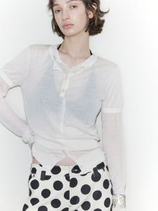 SOLWEIGE | SOLWEIGE 16-Pin Knitted Long Sleeve Open Cardigan + Henry Collar Short Sleeve Two-Piece Set Comfortable Lightweight Cotton Nylon Blend