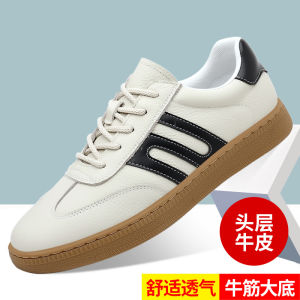 Handmade Summer Breathable Wear-Resistant Cowhide Shoes De Xin White Shoes Rubber Sole Flat Heel round Toe Sports Casual Shoes