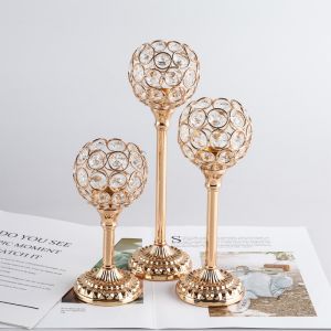 3 Height Kristal Candelabra Ornamen Dekorasi Kreatif Emas Dekorasi Dasar Bermotif Mutiara Rumah Cahaya Lilin Luxurious Wedding Decoration Dengan Tetesan Kristal