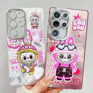 Samsung A56 Case A16 A55 S25 Ultra S24 S23 S24FE Casing With Films Colorful bow tie Side anti-collision strip protection Independent buttons Transparent frame Shockproof Phone Cover Cute Labubu