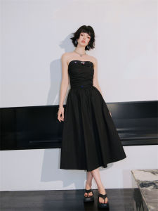 Cloudseason Colorful Diamond Black Strapless Summer French High-End Long Dress Sleeveless A-Line Dress Polyester Cotton Blend