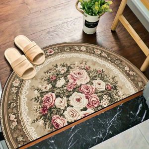 VIKAMA Vintage Floral Half Round Rug Soft Non-Slip Area Rug for Bedroom Romantic Rose Accent Rug Entryway & Living Room Decor