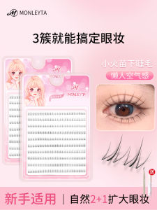 Natural Looking Double Cluster False Eyelashes Transparent Stem Invisible for Women Easy to Apply Beauty Tool by Monleyta