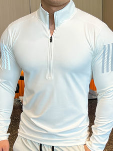 เสื้อวิ่งกลางคืนแขนยาว คอกลม ทรงสลิมฟิต สำหรับผู้ชาย วัสดุโพลีเอสเตอร์และยางยืด ดูดซับเหงื่อ ระบายอากาศได้ดี วิ่งกลางคืน