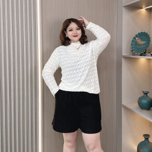 Lace under Shirt Women plus Size Autumn Loose Slimming High-End Floral Edge Long Sleeve T-Shirt Top Korean Style Commute Pure Color