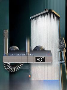 KMSH Bathroom Shower Head Set Copper Constant Temperature Digital Display Home Use Bathroom Accessories Wall Mounted Double Spout