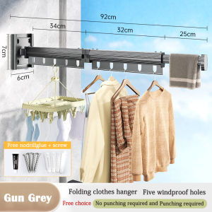 Folding Wall Mounted Hanger Indoor Balcony Window Telescopic Retractable Rotation Clothes Towel Drying Rack Aluminum