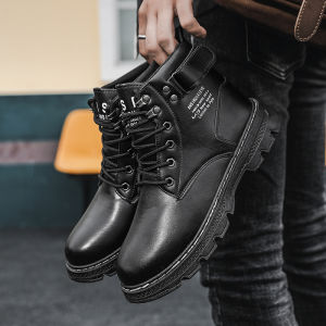 British Cowboy Black Leather Boots for Men Fashion Martin Boots Men Anti-slip and Waterproof