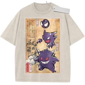 Pokemon Gengar Graphic T Shirt Man Women Oversized Vintage Washed Anime Short Sleeve Tee Summer 2026 Streetwear Casual Tops Y2k