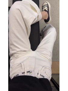 plus Size Straight Leg Jeans Womens Spring Season  Shape Pear Shape Slimming High Waist Embroidered Loose Small Size Wide Leg Pants