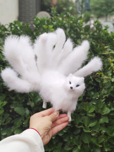 White Fox Doll Plush Doll Simulation Fake Nine Tail Fox Model Toy Big Tail Doll Small Ornaments Desktop