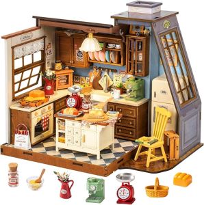 ROBOTIME Rolife Baking Kitchen DIY Miniature Dollhouse 3D Puzzle Mini House Building Kit Book Nook Wooden Toy for Child Gift