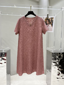 Elegant V-neck Slimming Casual Fashionable Pure Color Summer New Arrival Dress for Mom Polyester A-line Long Dress