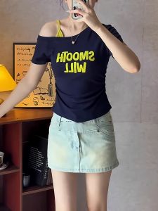 Áo Thun Nữ Tay Ngắn in Họa Tiết Hở Vai Ôm Vừa Vặn Thời Trang Mùa Hè 2025 Áo Thun Cotton Thường Ngày Cho Nữ