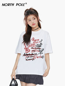 North Pole American Retro Graffiti Original Short Sleeve T-Shirt Women Summer New Loose Versatile Fun Top Cotton round Neck