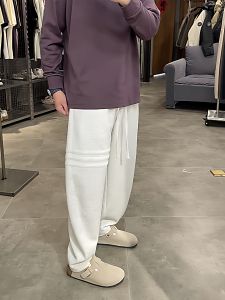 Casual Mens Straight Leg Pants Spring Autumn New Trend Brand Three Bar Stripe Design High End Sport Long Trousers