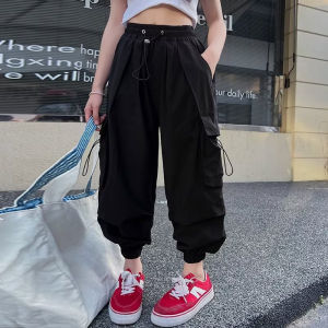 Girls Loose Joggers Pants Teen Casual Straight Trousers Fashion Children Pockets Design Cool Streetwear Big Kids Pants 5-14 Year