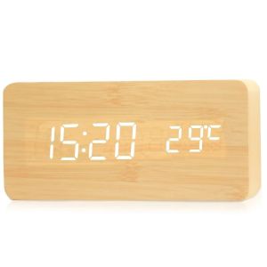 Wooden Digital Alarm Clock LED Alarm Clock with Temperature Desk Clocks for OfficeBedside Clock