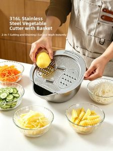 MIVOFIVO | 316L Stainless Steel Multi-functional Slicer Grater Washing Basket