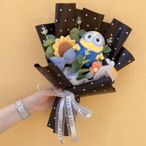 Potdemiel | Genuine Amine Minions Plush Dolls With Sunflowers Roses Creative Bouquets Christmas Birthday Graduation Valentine Gifts