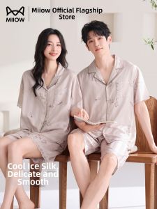 MiiOW | Ice Silk Summer Short Sleeve Shorts Couple Sleepwear Sets