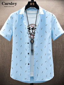 Summer Fashion Floral Shirt Casual Short Sleeve Youth Style Carlsy Brand Polyester Cotton Blend Slim Fit Printed Top Coat