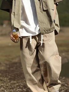 Korean Retro Corduroy Jogger Pants for Men Trendy High Street Casual Pants Straight Loose Fit Trousers Mens Pants