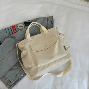 Casual Large Capacity Canvas Tote Bag Womens Commuter Bag Simple Korean Style Handbag Shoulder Bag Crossbody Bag Handbag
