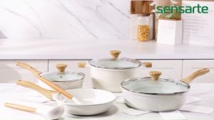 SENSARTE หม้อไม่ติด ขนาด 4.3 ลิตร ขนาด 24 ซม. หม้อตุ๋นพร้อมฝาปิด ใช้ได้กับเตาแม่เหล็กไฟฟ้าและเตาแก๊ส ปรุงอาหารอย่างปลอดภัย ครัวเพื่อสุขภาพ ปลอดสารพิษ