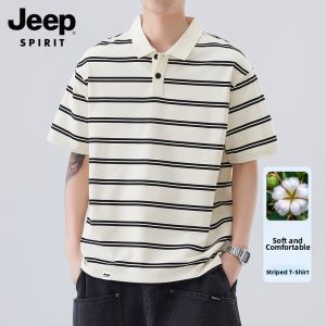 JEEP SPIRIT | Collared Short Sleeve Summer New Loose Striped POLO Shirt