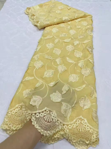 Nigeria Chất Lượng Cao Voan Phối Ren Vải 5 Thước Cotton Guipure Thêu Cho Váy Cưới Voan Đảng May LY6391