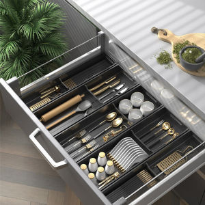 Modern Space Aluminum Kitchen Drawer Divider Utensil Storage Box Kitchen Organizer Drawer Store for Spoon KnifeChopsticks Fork Utensils Storage Cabinet Compartment