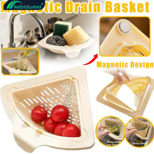 Kebidumei Triangle Sink Drain Basket Kitchen Ma-gnetic Sink Corner Rack Detachable Kitchen Leftovers Garbage Collector Fruit Storage Drain Basket