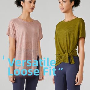 Pilates Lightweight Yoga Sportswear Breathable Quick Dry Fitness Short Sleeve T-Shirt Running Slimming Loose Fit Womens Top