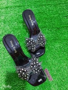 DÉP Cao Gót nhọn nữ đế vuông quai ngang Nơ  ĐÍNH ĐÁ HẠT 5_7CM SANG TRỌNG SZ 36_39