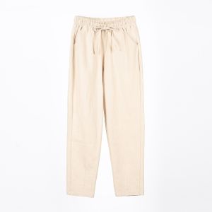 Cotton Linen Womens Summer Thin Casual Pants Pure Cotton Sporty Outerwear Long Trousers Khaki Nine-Piece Small Size