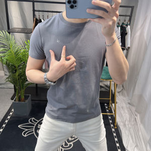 Casual Short Sleeve round Neck Mens T-shirt Summer New Style Pure Color Simple Design European Fashion Top Breathable Cotton Blend