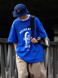 NoClue American Style 310G Heavyweight round Neck Retro Print T-Shirt Loose Short Sleeve Cotton Youth Fashion Casual Tee