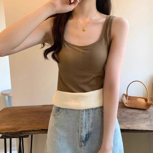 Womens Warm Fleece Vest with Chest Pad Small Strap Winter Thermal Base Layer Inner Wear Top Integrated Velvet Coat