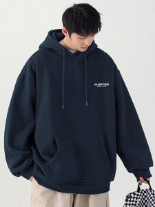 Thickened Fleece Hoodie Mens Autumn Winter Heavyweight Pure Cotton Casual Student Jacket Loose Fit Printed Youth Trendy