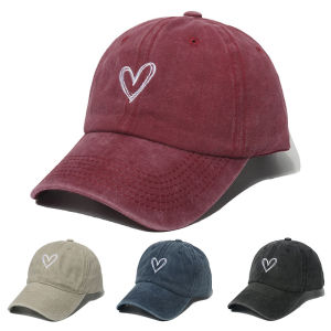 Love Heart Embroidery Baseball Cap Women Men Retro Solid Color Washed Cotton Adjustable Caps Couple Casual Sports Snapback Hat