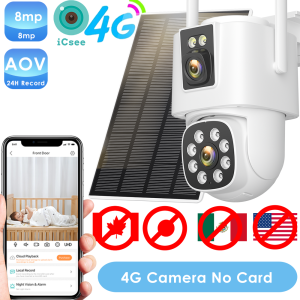 ZRHUNTER | 4G Solar Camera Outdoors Wifi PTZ IP Camera 8MP 4K HD CCTV Camera AOV 24 Hour Recording Human Ai Auto Detect Tracking ICSee APP
