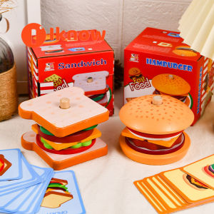 I know Toddler and Kids Preschool Wooden Hamburger Sandwich Stacking Toys Simulated Food Toys Preschool Educational Learning Toys Fine Motor Skills Toys