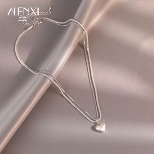 WENXI | Silver Heart-shaped Double Layer Necklace