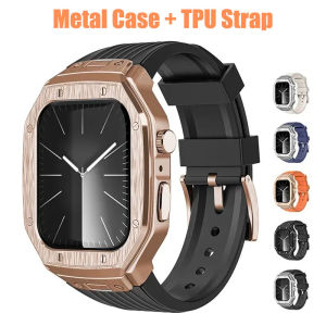 Luxury Modification Kit Metal Case+TPU Strap Replacement Accessories Compatible for I Watch Series 9 8 7 45mm 6 5 4 Se 44mm