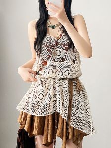 Đầm Dài Thường Ngày Bohemian Waste Land Vest Short Skirt Trang Phục Du Lịch Đông Nam Á Mùa Hè Polyester POLO Collar A-Line Dress